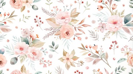  Watercolor flowers seamless pattern backgrounds, and abstract flowers made from watercolor paint splashes on white. Colorful floral watercolor pattern on a dark blue background perfect for textile