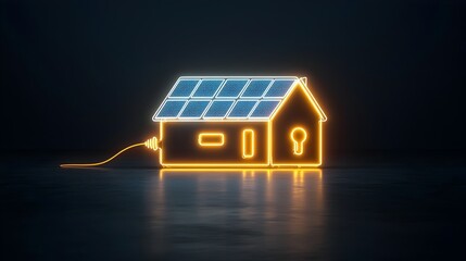 Aufkleber - Glowing Neon House with Solar Panels Generating Renewable Electricity on a Dark Background Symbolizing Innovative Clean Energy Production for a Sustainable Future