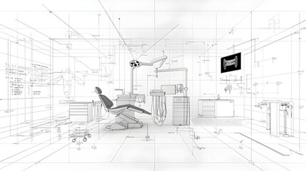 Poster - Minimalist showcasing a modern and technologically advanced dental clinic with abstract geometric patterns clean lines and a sophisticated black and white color scheme