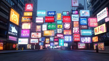 Aufkleber - Neon infused cyberpunk inspired cityscape set in a futuristic metaverse featuring high rise buildings with glowing signboards and a night time atmosphere in a anime style