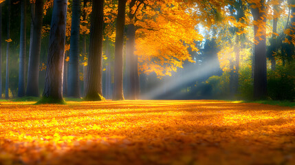 Sticker - Autumn Forest Sunlight Landscape Photo