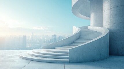 Poster - A sleek podium set against a backdrop of an urban skyline and clear blue sky, capturing the essence of professionalism and modern living.