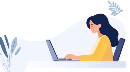 Poster - Woman working with a laptop from the side