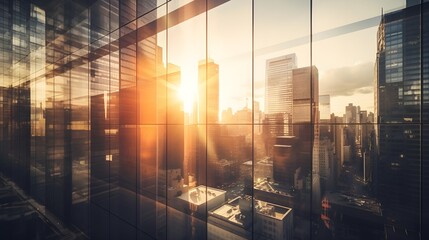 the sun reflects off the windows of a modern cityscape