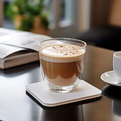 Canvas Print - Hot coffee with white sticker on a glass beverage drink latte.