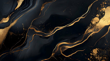 Canvas Print - Abstract Black and Gold Swirls Marble Texture Background