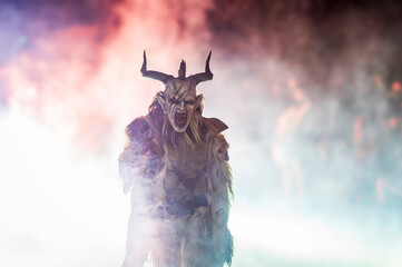 Christmas devils. Krampus in the flames. Birth tradition of the mountains of Friuli.