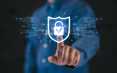 Fototapete - internet, Cyber, firewall security, Data protection, information safety and encryption, secured access to user personal data.