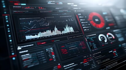 Aufkleber - Corporate Business Intelligence Dashboard featuring 3D virtual data groups abstract technology interface