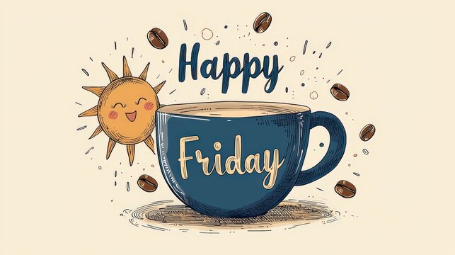 An adorable clip art illustration of a coffee cup with 