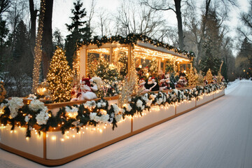 Sticker - A Decorated Float In A Christmas Parade, Adorned With Bright Lights, Christmas Trees, And Cheerful Characters Spreading Holiday Joy To Onlookers