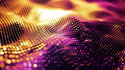 Poster - Colorful abstract design featuring golden and purple dots creating a vibrant wave pattern against a dark background