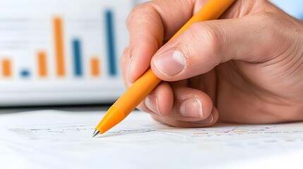 Leinwandbilder - Elegant female hand gracefully holding a stylus and navigating through vivid colorful financial charts and tech metrics displayed on a digital tablet device