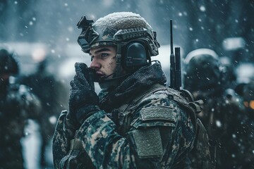 Wall Mural - battlefield communication systems, highlighting the critical role of secure and real-time communicat
