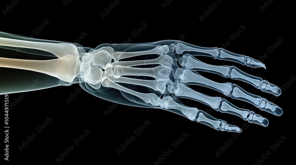 X-ray Image of Human Hand and Wrist Anatomy Stock Illustration | Adobe ...