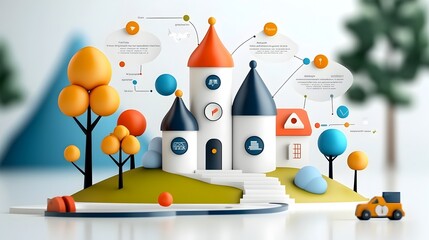 Fototapete - Modern business infographic visually depicts a systematic workflow teamwork planning and resource management for improved organizational efficiency and strategic progress