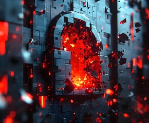 Poster - broken padlock with shattered pieces flying, symbolizing an email security breach, dark background, 