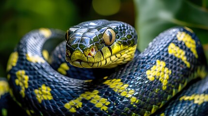 Sticker - Close-up of a Yellow and Black Snake in the Wild