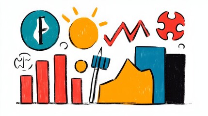 Poster - Whimsical Hand drawn Sketch Icons Representing Office Elements like Target Puzzle Chart and Finance for Business Career and Teamwork Concept