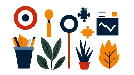 Aufkleber - Doodle style business office icons with hand drawn elements like target puzzle teamwork and finance perfect for career strategy and corporate visual concepts
