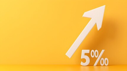 Poster - Falling Percent Symbol on Yellow 3D Rendering of a Chart Arrow Background Representing Declining Economic Trends Financial Market Downturns and Decreasing Mortgage Rates
