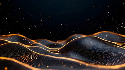 Poster - Abstract digital landscape with glowing dots and lines forming a seamless flow of data and generative technology  Futuristic and conceptual visualization of the interconnected digital world