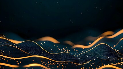Poster - Futuristic digital landscape made of glowing lines and dots representing the flow of data and the power of generative technology on a dark abstract background