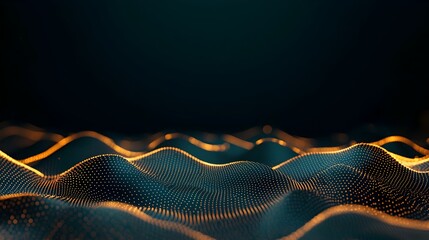 Fototapete - Captivating abstract generative scene featuring a dark digital landscape with glowing dots and data lines flowing across embodying the dynamic and futuristic concepts of data flow technology