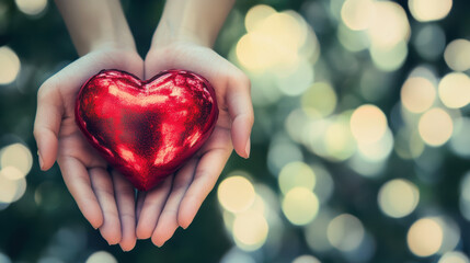 Heart in hands with bokeh background for romantic and Valentine's Day themes