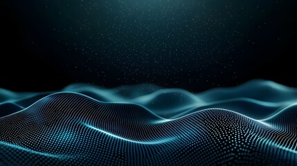 Poster - Seamless digital landscape created with technology featuring a dynamic visualization of data flow with abstract glowing lines and dots on a dark futuristic background