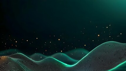 Poster - Futuristic digital landscape with glowing dots and connected lines representing the dynamic flow of generative and abstract data visualization on a dark backdrop