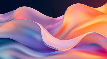 Poster - Captivating iridescent 3D abstract figure with soft light reflections standing out against a dark minimalistic background with vibrant gradient effects