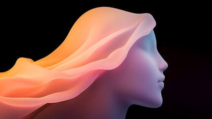 Aufkleber - Mesmerizing 3D minimalist abstract figure with shimmering iridescent surface floating effortlessly in a darkened ethereal space bathed in elegant light play and gradient hues creating a captivating