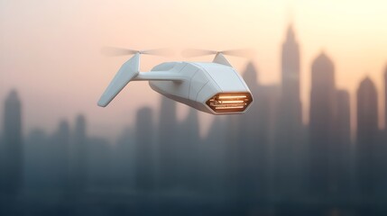 Fototapete - Innovative futuristic cargo drone with modular design advanced energy storage and autonomous capabilities soaring high above a hyper modern