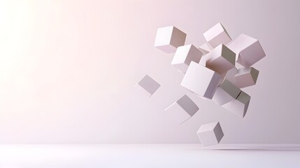 Aufkleber - Tranquil Futuristic Floating Geometric Shapes Blending with Soft Light on a Minimalist White Background Creating a Sleek Sci Fi Aesthetic