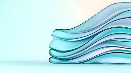 Poster - Smooth and wavy glass shapes with elegant curves and textures set against a futuristic backdrop featuring glowing lines and soft shadows creating a digital and visual composition