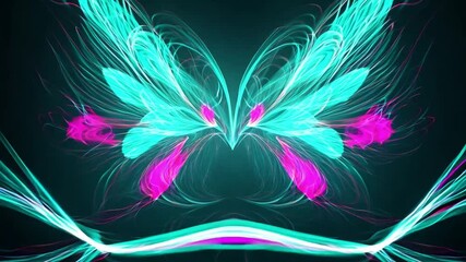 Poster - Vibrant digital artwork depicting kaleidoscopic swirling patterns in bright blue and pink on a dark background