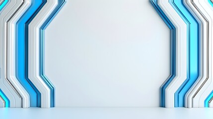 Fototapete - Minimalistic white and blue futuristic backdrop with soft blue lighting sleek metallic textures and geometric patterns for a modern stylish and contemporary look