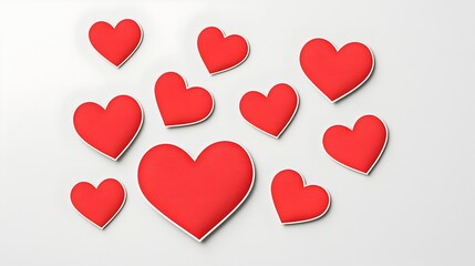 Aufkleber - Assortment of Glossy Red Heart Stickers in Different Shapes and Sizes Displayed on a Clean White Background with Smooth Textures and Elegant Effects