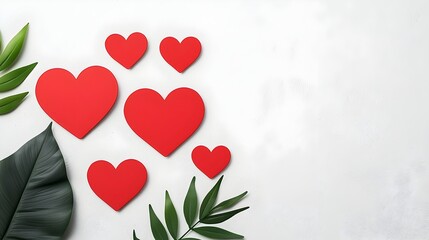 Poster - Visually striking collection of red heart shaped stickers in a variety of sizes shapes and textures displayed elegantly on a clean white background with a smooth glossy finish