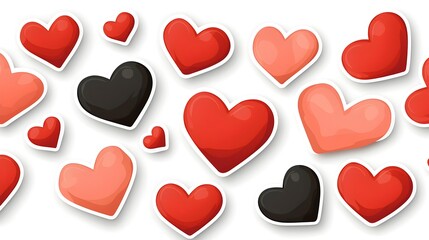 Poster - Diverse set of red heart shaped stickers in different sizes textures and designs   including glossy and matte finishes   arranged on a clean white background