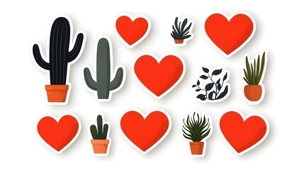 Poster - A captivating collection of red heart shaped stickers with smooth glossy finishes in a variety of styles and sizes all meticulously isolated on a pristine white background