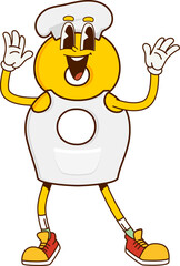 Poster - Cartoon math number eight chef groovy character with a taste for education. Isolated vector funny yellow digit 8 personage, donning a toque hat apron and sneakers, adds flavor to mathematics recipes