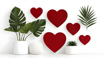Poster - Assortment of Red Heart Shaped Stickers with Varied Textures and Patterns  Collection of decorative tags labels and embellishments in different sizes styles and designs ideal for crafts scrapbooking