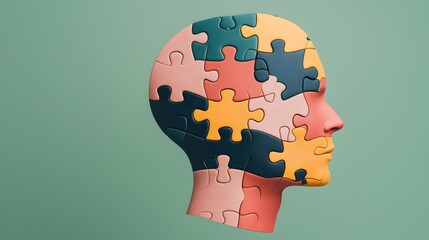 Aufkleber - Puzzle Head Symbolizing Mental Health Awareness in Vibrant Artwork   A creative and conceptual digital representing the complexities of the human mind and the importance of mental well being
