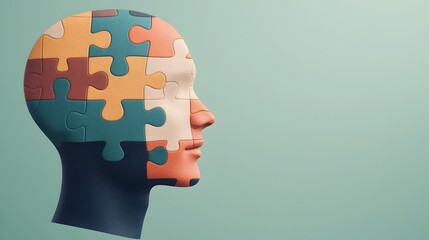 Poster - Conceptual of an Abstract Puzzle Head with Fitting Pieces Symbolizing the Journey of Mental Health Recovery Created Using Generative Technology for World Mental Health Day