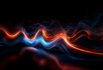 Canvas Print - Abstract glowing lines in blue and red forming wavy patterns against a dark background.