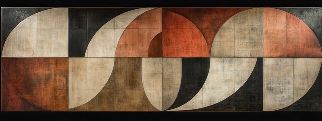 Mid-Century Modern Geometric Art,Warm Earth Tones Retro Background:Retro Geometric Pattern Wallpaper with Earth Tones.Concept of abstract art, design projects (e.g., wallpaper, poster backdrop).