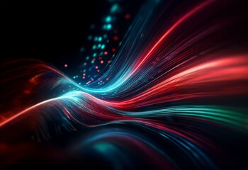 Wall Mural - Abstract background of red and blue streaks of light against a dark background with bokeh.