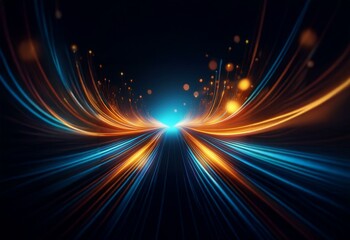 Poster - Abstract background with glowing blue and orange lines converging in the center of the image.